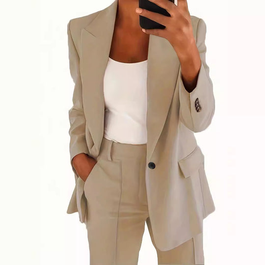 Damen nan taillierter Blazer-Hosen Businessanzug aus Stretchstoff EB