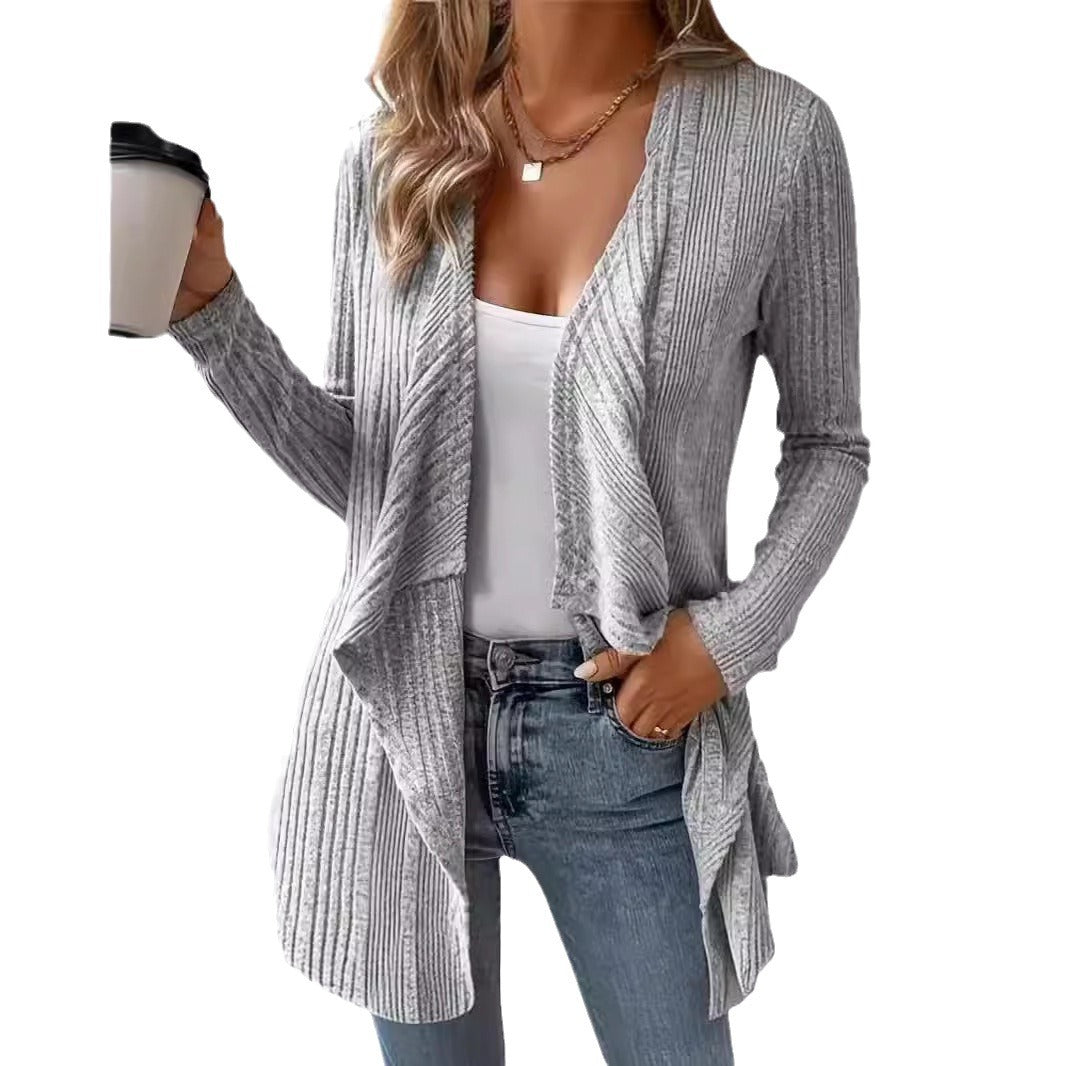 Damen gemütliche Strickjacke mit lässigem Schnitt und asymmetrischem Saum EB