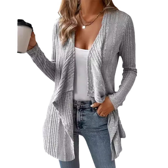 Damen gemütliche Strickjacke mit lässigem Schnitt und asymmetrischem Saum EB