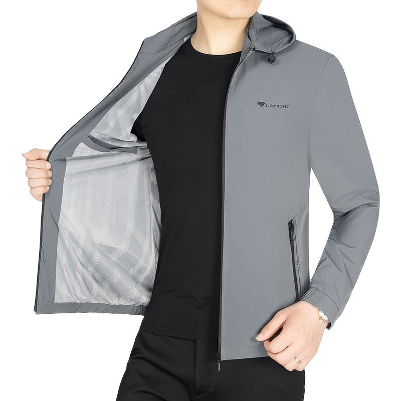Herren Leichte Softshell-Funktionsjacke mit Kapuze wasserabweisend atmungsaktiv EB