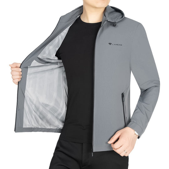 Herren Leichte Softshell-Funktionsjacke mit Kapuze wasserabweisend atmungsaktiv EB