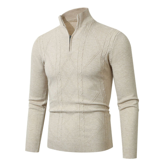 Herren Strickpullover mit modernem Zopfmuster und hohem Stehkragen EB