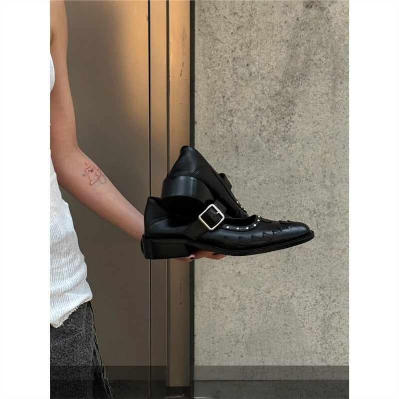 Damen elegante Halbschuhe mit Schnallen und Ziernähten EB
