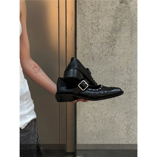 Damen elegante Halbschuhe mit Schnallen und Ziernähten EB