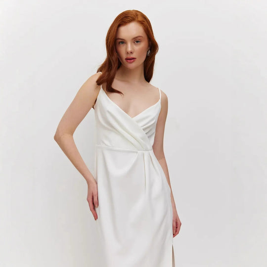 Damen elegantes Wickelkleid mit verstellbaren Trägern und schickem Frontschlitz EB