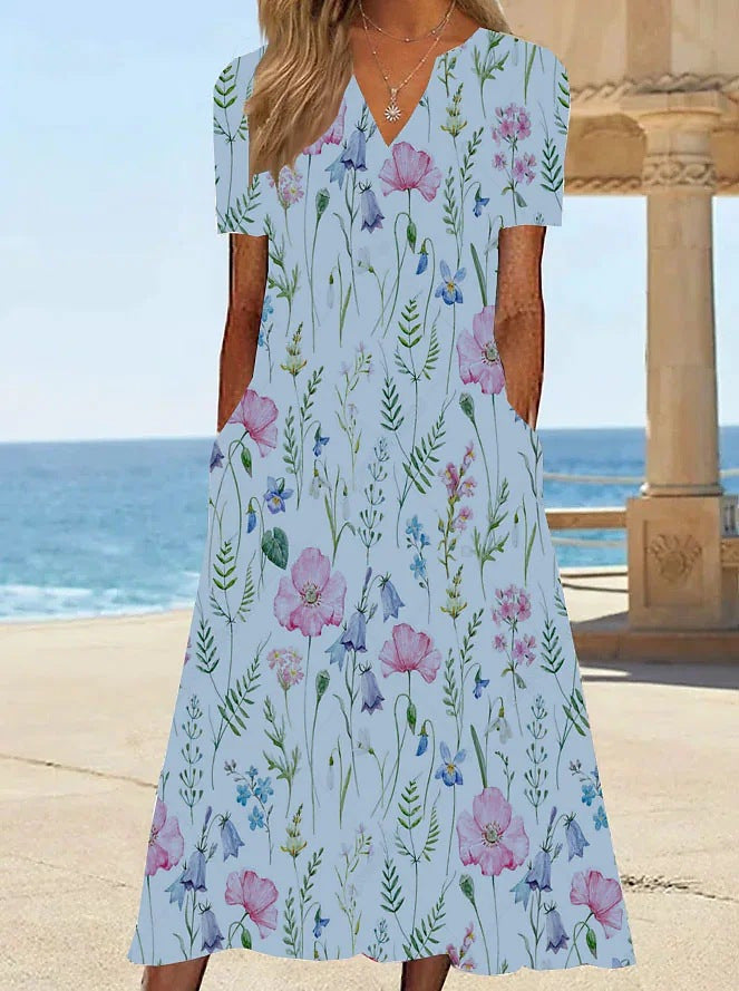 Damen Blumengemusterte Sommerkleid mit Taschen EB