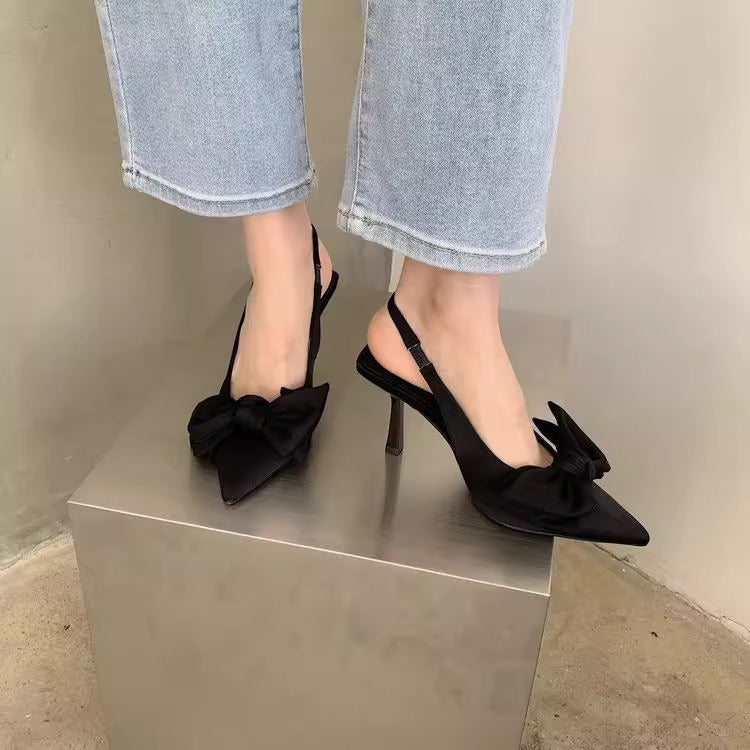 Damen Slingback High Heel Sandalen mit zierlichem Schleifendetail EB