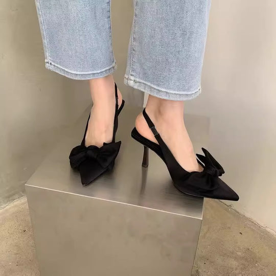 Damen Slingback High Heel Sandalen mit zierlichem Schleifendetail EB
