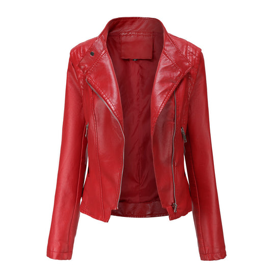 Damen nan kurze taillierte Bikerjacke aus Kunstleder mit asymmetrischem Reißverschluss EB