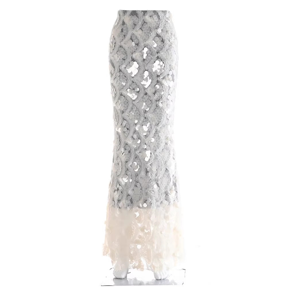 Damen Maxirock mit einzigartigem Volantdesign und transparenter Spitze EB