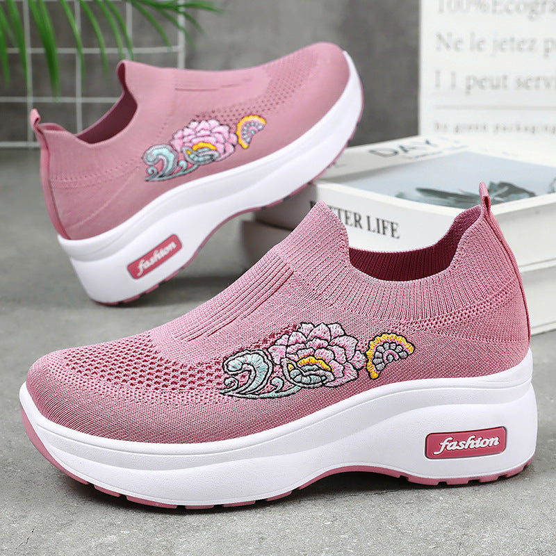 Damen Sportliche Stretch-Sneaker mit floraler Applikation und dämpfender Sohle EB