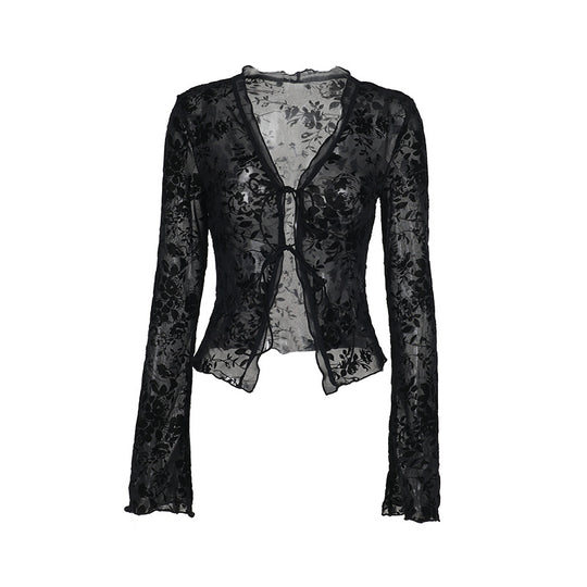 Damen Transparentes Spitzenoberteil mit floralem Design EB