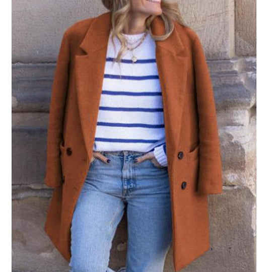 Damen moderner Oversized-Mantel mit doppelter Knopfreihe und eleganten Details EB