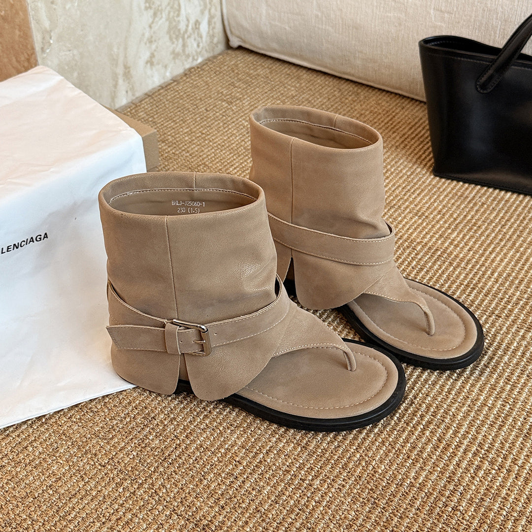Damen Offene Stiefel mit modischem Fransen-Design und komfortabler Schnalle EB