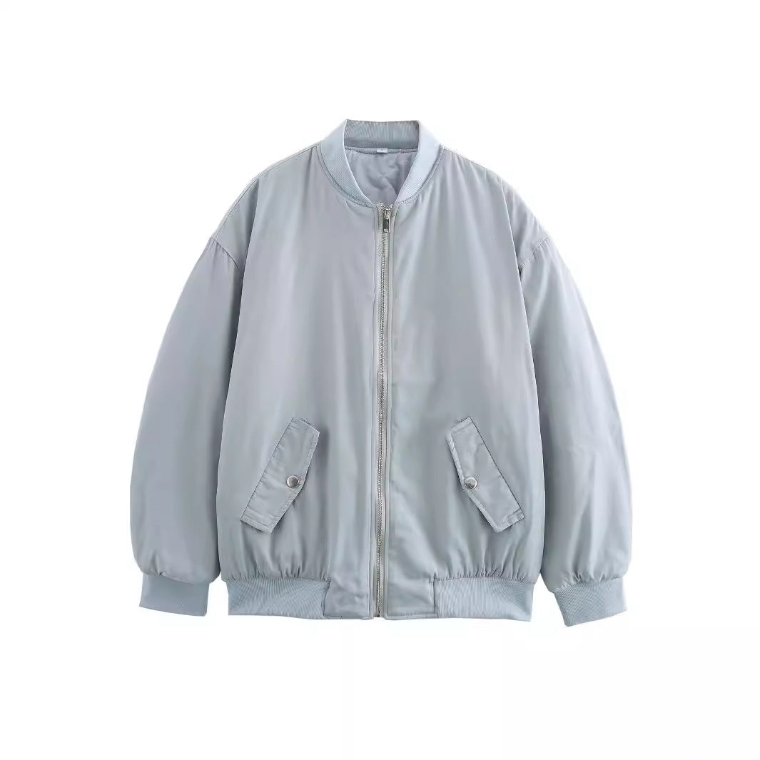 Damen modische Bomberjacke mit praktischen Taschen und hochgeschlossenem Kragen EB