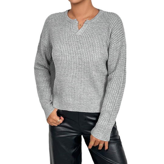 Damen Feinstrickpullover mit V-Ausschnitt und langen Ärmeln EB