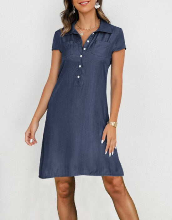 Damen Poloshirt-Kleid mit knöpfigem Ausschnitt und Brusttaschen EB
