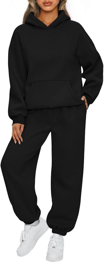 Damen nan luxuriöses Oversize-Loungewear-Set Kapuzenpullover mit Kängurutasche und weit geschnittene Jogginghose mit elastischen Knöchelabschlüssen EB