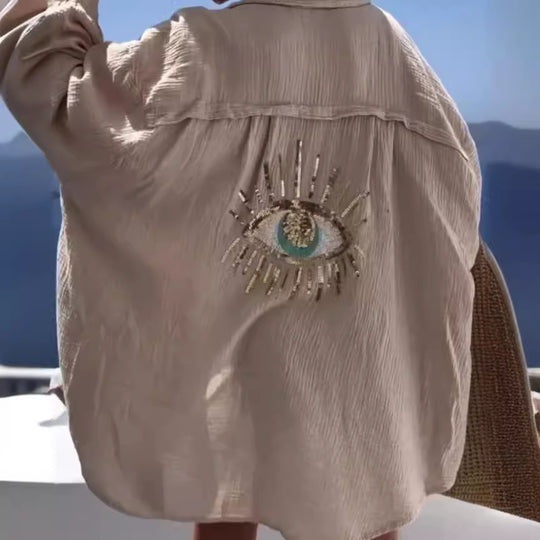Damen Bluse mit einzigartigem Auge-Stickerei EB
