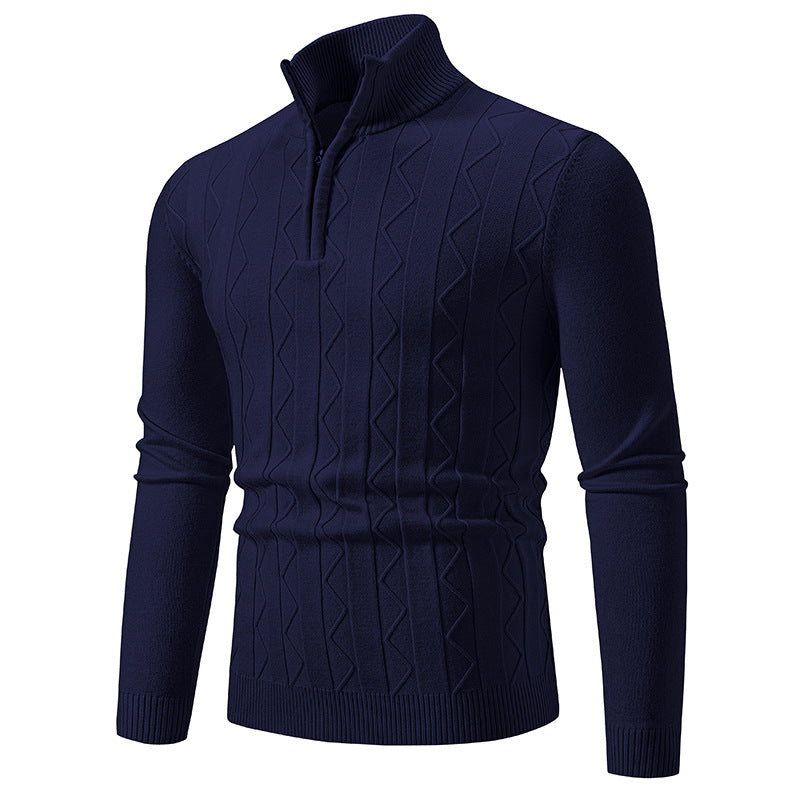 Herren modischer Stehkragenpullover mit strukturiertem Zipper und weichem Innenmaterial EB