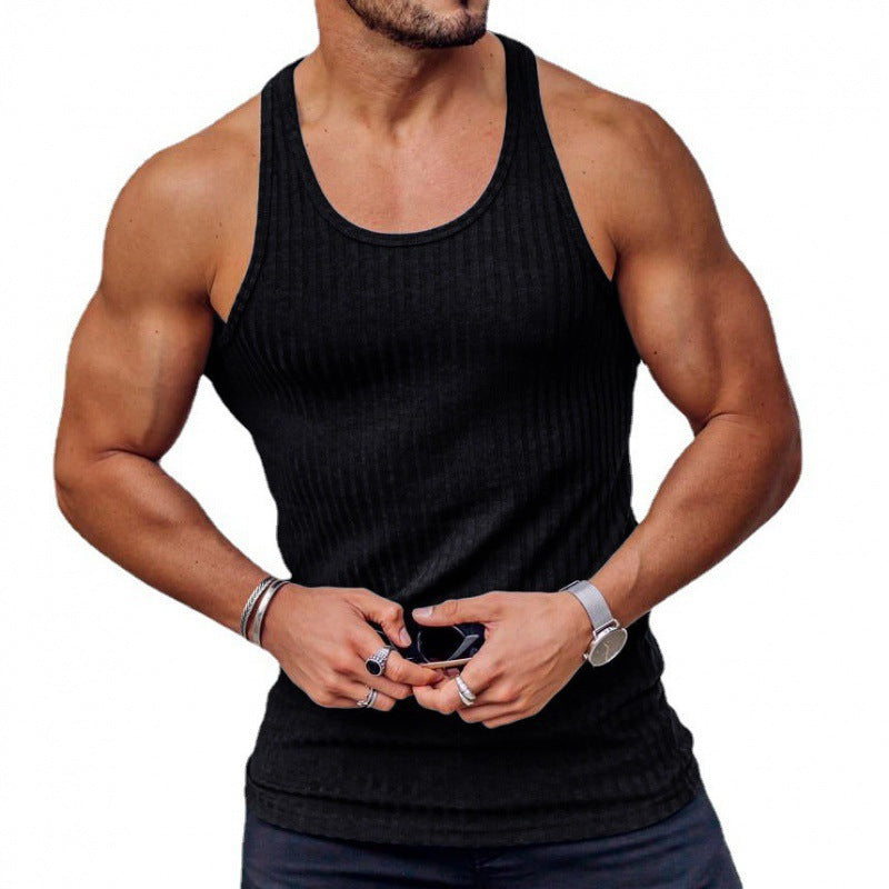 Herren nan geripptes Muskelshirt mit U-Ausschnitt und stretchigem Baumwollmix EB