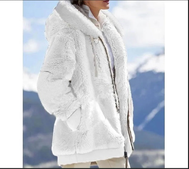 Damen Kuschelige Kunstpelzjacke mit Kapuze EB