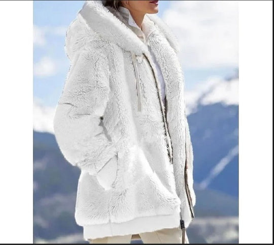 Damen Kuschelige Kunstpelzjacke mit Kapuze EB
