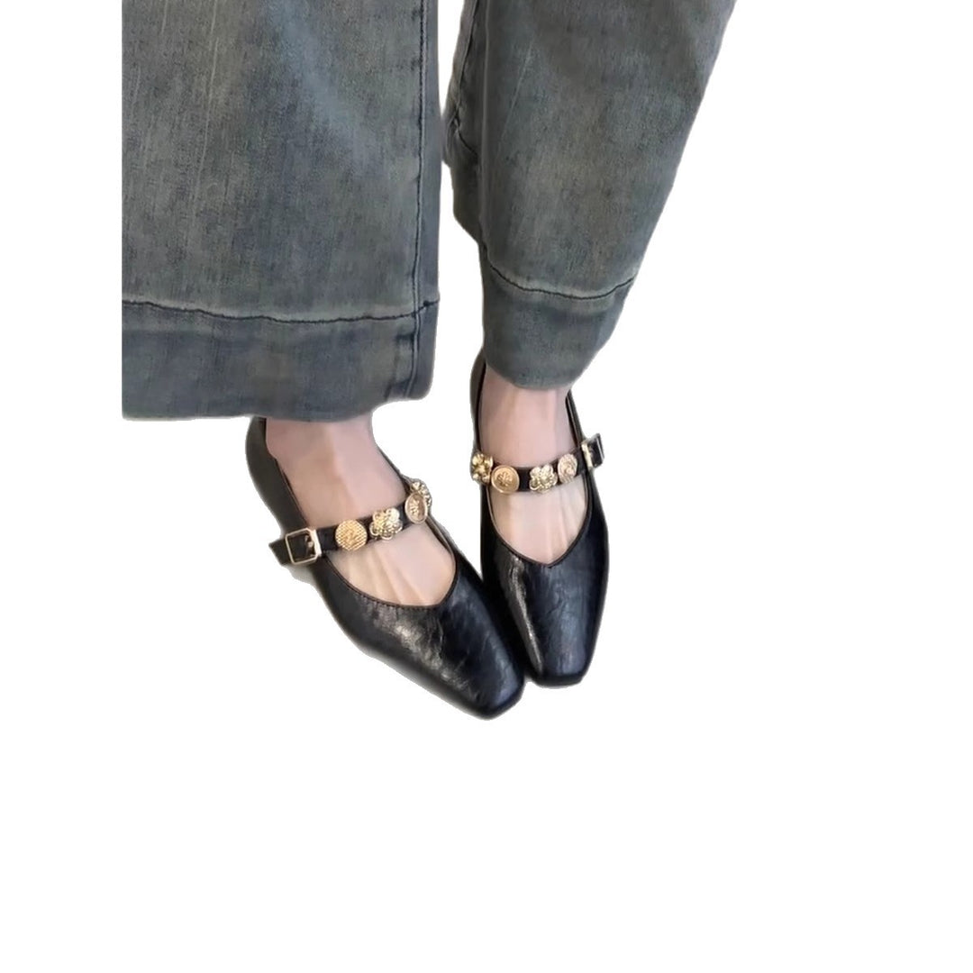 Damen elegante Ballerinas mit zartem Riemchen und luxuriösem Schmuckdetail EB