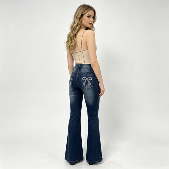 Damen Bootcut Jeans mit dekorativen Stickereien EB