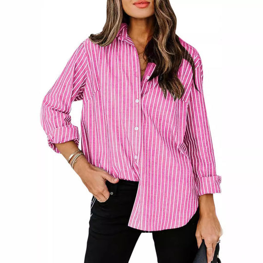 Damen gestreifte Bluse mit klassischem Kragen und lässigem Schnitt EB