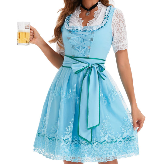 Damen nan kurzes Landhaus-Dirndl mit bestickter Tüllschürze, gerafftem Mieder und Puffärmeln EB