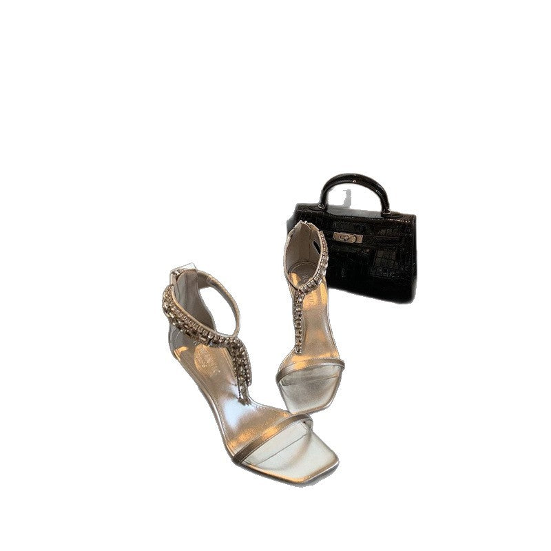 Damen Elegante High Heel Sandalen mit funkelnder Strassverzierung EB