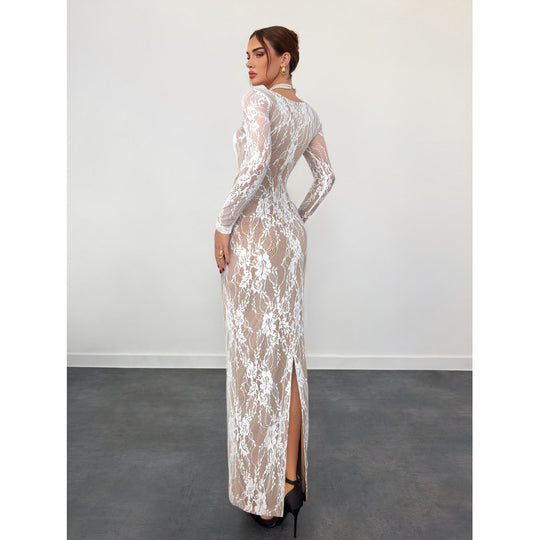 Damen Spitzenkleid mit langem Arm und luxuriösen Details EB