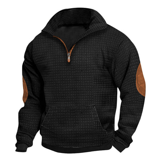 Herren nan thermoregulierender Waffelstrick-Halbzippullover mit Kängurutasche und Lederimitat-Ellbogenpatches EB