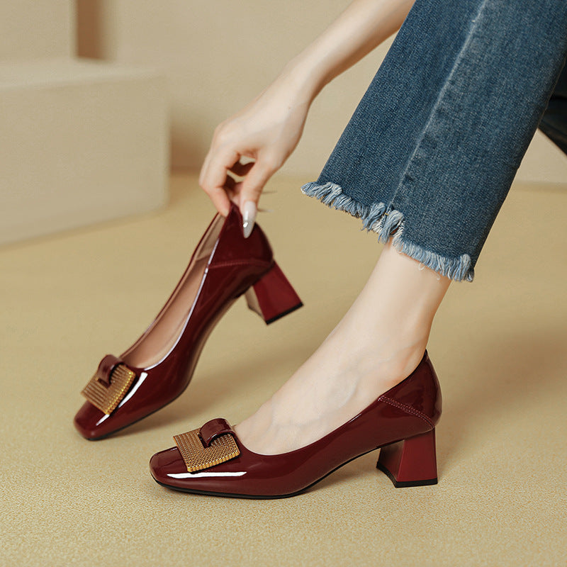 Damen Elegante Blockabsatz-Pumps mit verzierter Schnalle EB