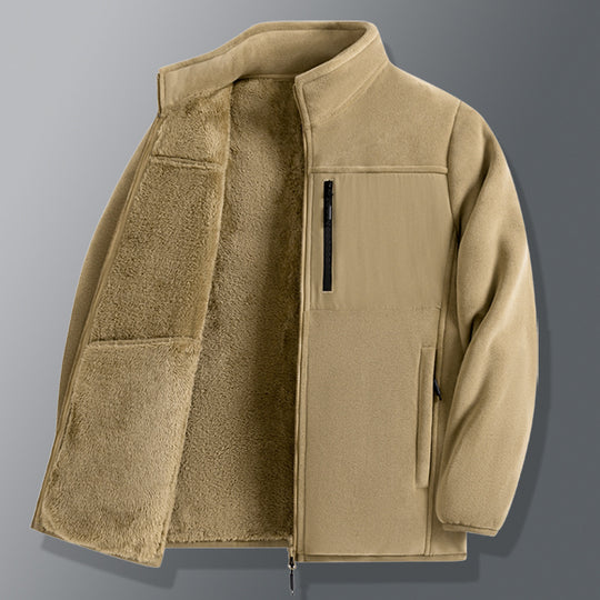 Herren funktionale Thermo-Fleecejacke mit weichem Teddyinnenfutter, Brustreißverschlusstasche und Zweiwege-Reißverschluss EB