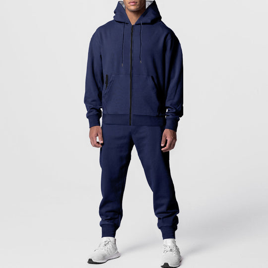 Herren nan zweiteiliges Trainingsset mit durchgehendem Reißverschluss, doppellagiger Kapuze und tapered Jogginghose EB