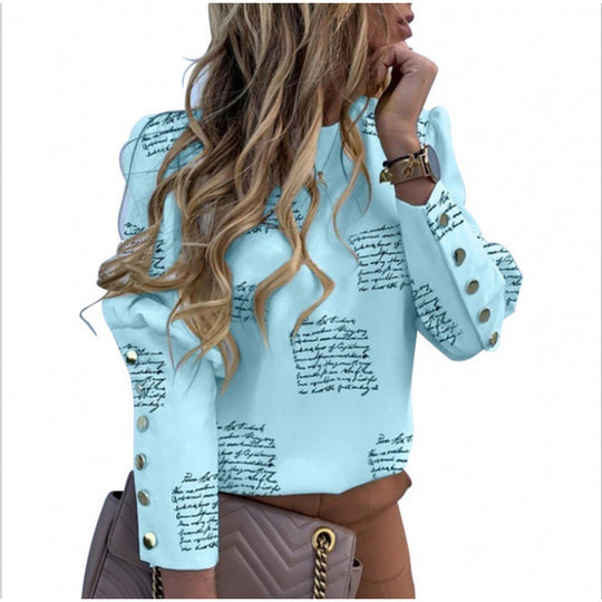 Damen Leichte Bluse mit Leopardenprint, Ballonärmeln und Zierknopfleiste EB