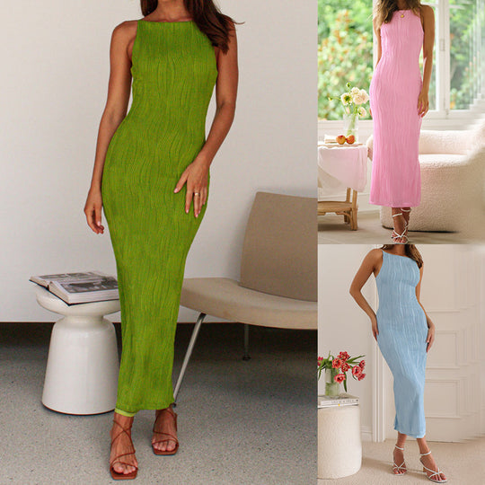 Damen Langarm Maxikleid mit elegantem Rippstrickmuster und körpernahem Schnitt EB