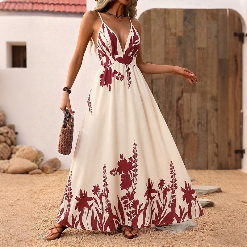 Damen Maxikleid mit tiefem V-Ausschnitt und floraler Applikation EB
