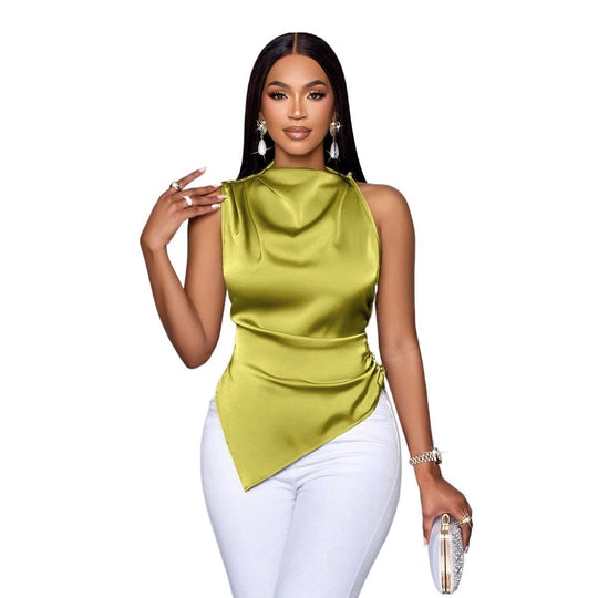 Damen Elegantes Satinoberteil mit asymmetrischem Saum EB