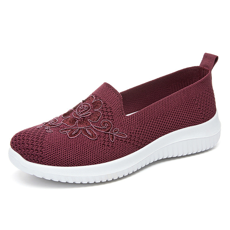 Damen Bequeme Slip-On Sneakers mit dekorativem Blumenmuster EB