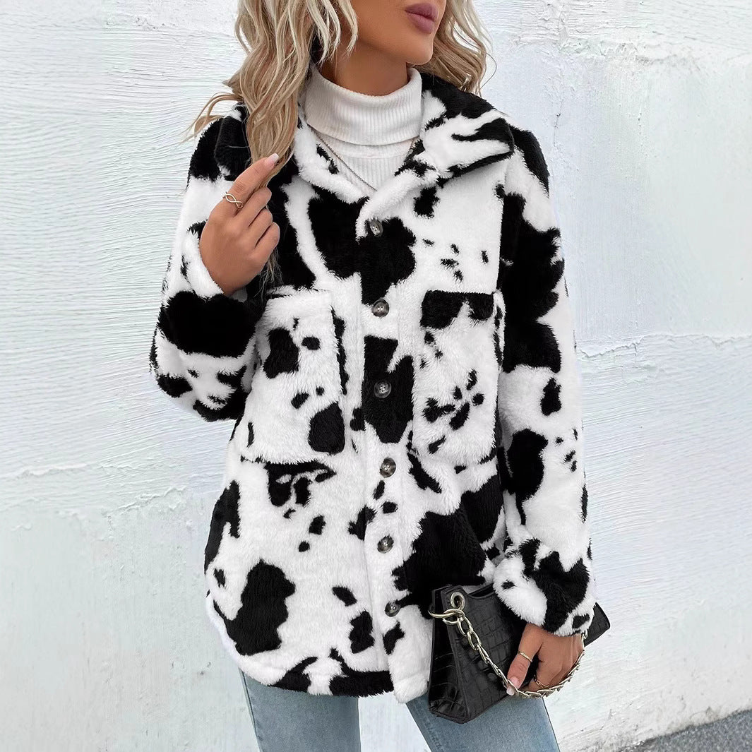 Damen Flauschige Trendjacke mit Tierfell-Optik EB