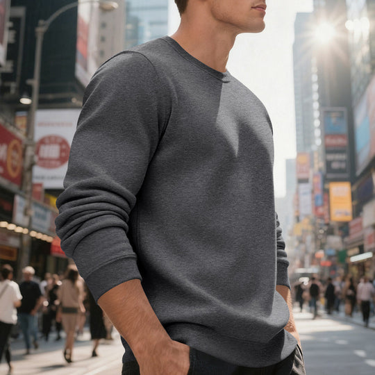 Herren lässiger Rundhals-Sweatshirt aus hochwertigem Baumwollmix mit strukturiertem Material EB