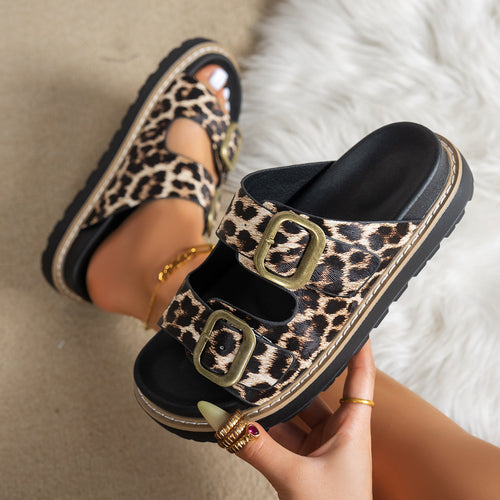 Damen modische Badesandalen mit stabilem Riemen und eleganter Animal-Print-Optik EB