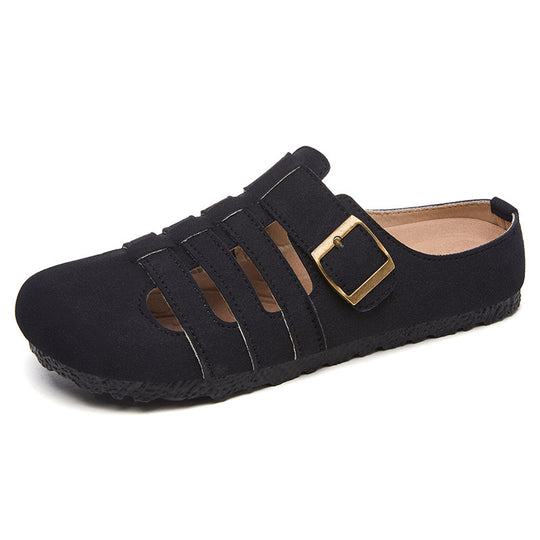 Damen nan geschlossene Sandalen-Halbschuh mit verstellbarer Metallschnalle, atmungsaktiven Cut-Outs und gepolstertem Komfortfußbett EB