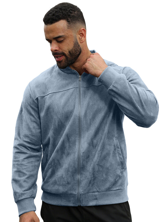 Herren Velours-Trainingsjacke mit Reißverschluss und Stehkragen EB