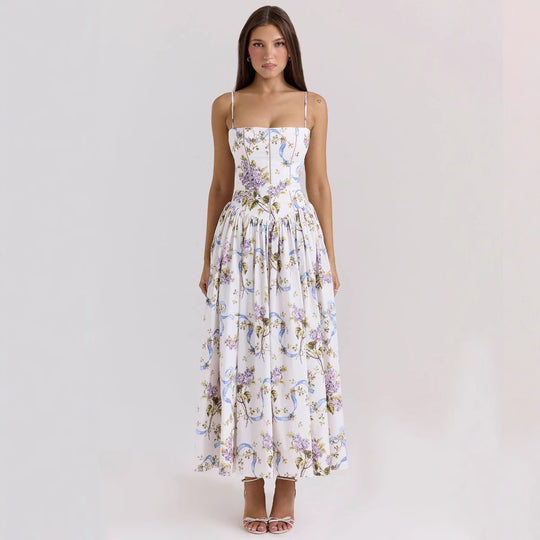 Damen nan tailliertes Maxikleid mit Korsettoberteil und feinen Spaghettiträgern EB