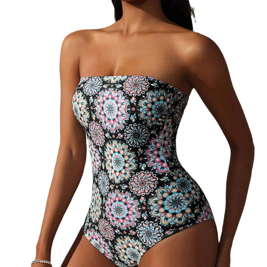 Damen Bandeau-Badeanzug mit einzigartigem Mandala-Muster EB