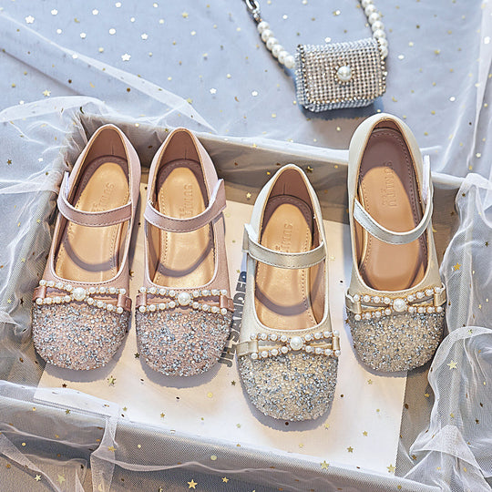 Mädchen Ballerinas mit Perlenschmuck und Glitzer EB